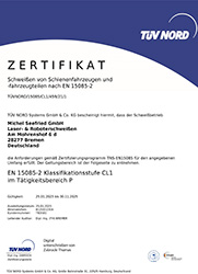 Bild Zertifikat EN 15085-2 