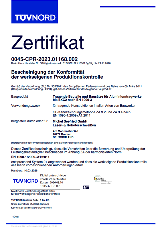 Bild Zertifikat EN 1090-3 bis EXC2