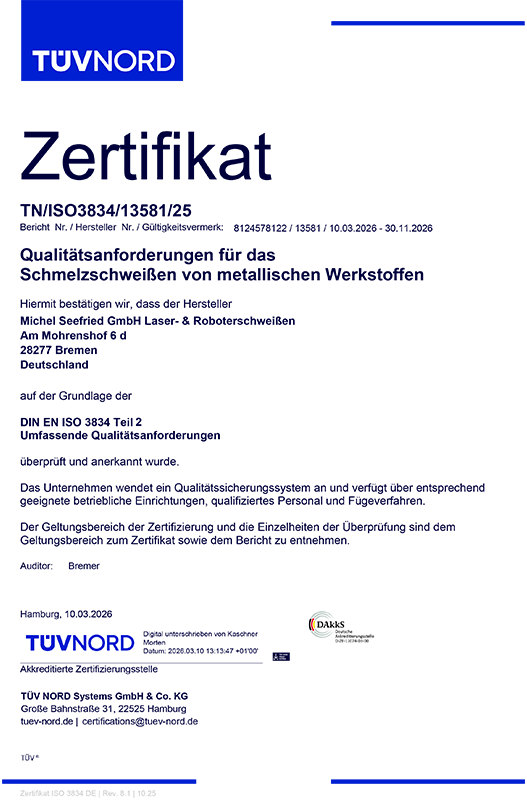 Bild Zertifikat DIN EN ISO 3834-2